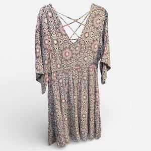 Torrid floral print challis strappy back dress with bell sleeves plus Sz. 1x